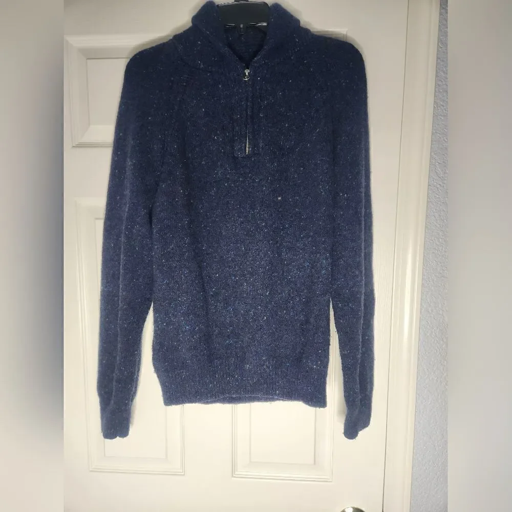 J.Crew L  NavyBlue  1/4 Zip Shawl Collar WoolBlend Speckled MenCardigan Sweater